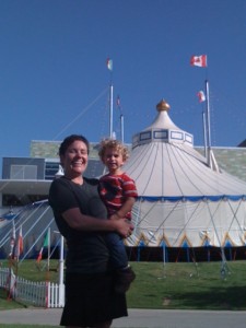 Here is a friend I know from bicycle rides that I chanced to meet at Sunday's show. She was babysitting for a friend and took this good looking little guy to see his first circus. Lucky fella!