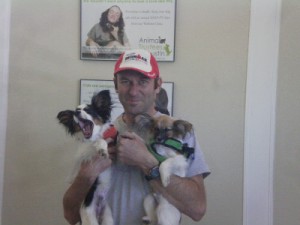 Here I am picking the pups up after their surgeries.